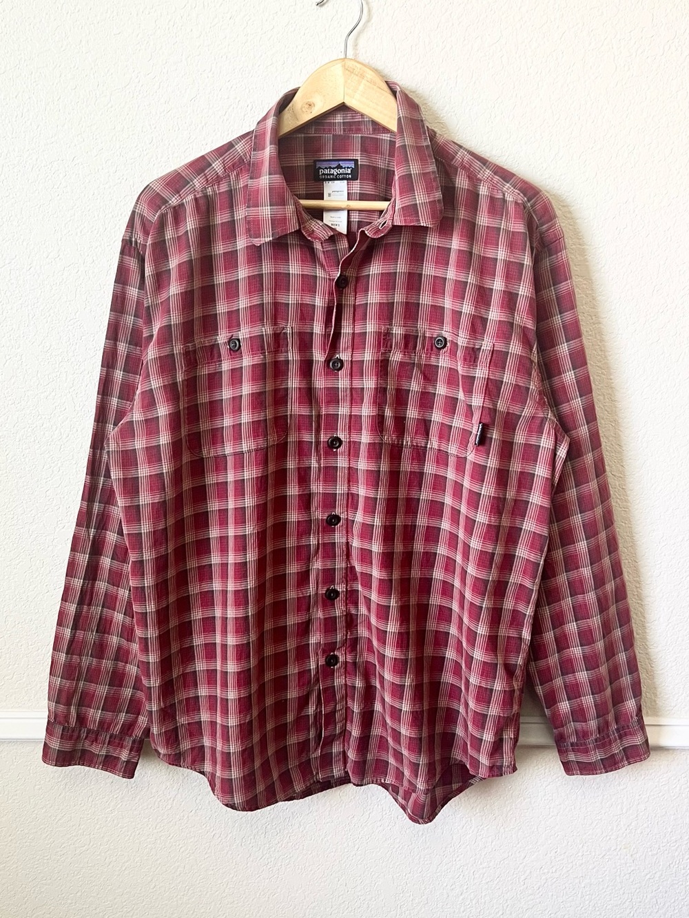 PATAGONIA Organic Cotton Long-Sleeve Button-Up Shirt Mens M Red Checkered Plaid